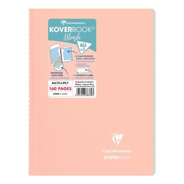 Collegeblock Clairefontaine Koverbook Blush A4 liniert, 80 Blatt