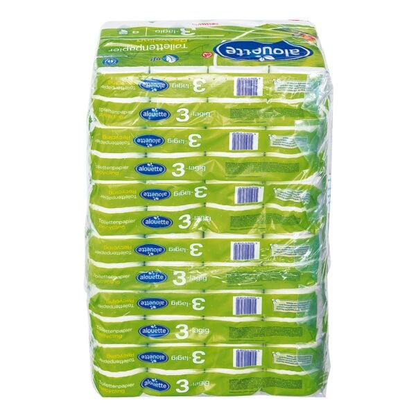 alouette Toilettenpapier Recycling 3-lagig, naturwei - (9x 8 Rollen) 72 Rollen Gesamt