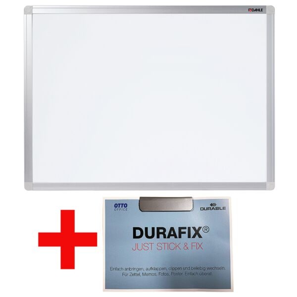 Dahle Whiteboard Basic Board lackiert, 90x60 cm inkl. Zettelclip Durafix® Clip 60 mm und Werbekarte