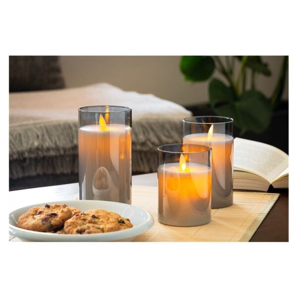 goobay 3er-Set LED Kerzen im Glas - grau