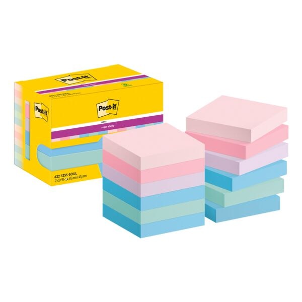 Post-it Super Sticky Haftnotizblock Soulful Collection 4,76 x 4,76 cm, 1080 Blatt gesamt, Pastellfarben 622-12SS-SOUL Post-it Super Sticky Haftnotizblock Soulful Collection 4,76 x 4,76 cm, 1080 Blatt gesamt, Pastellfarben 622-12SS-SOUL
