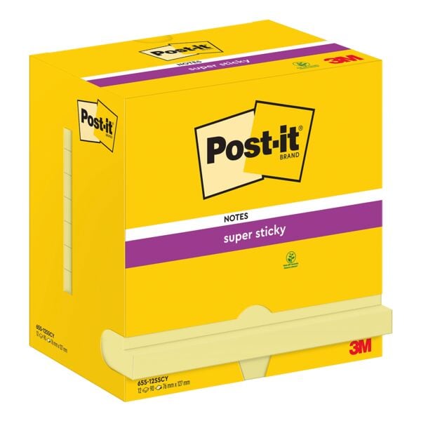 12x Post-it Super Sticky Super Sticky 7,6 x 12,7 cm, 1080 Blatt gesamt, gelb