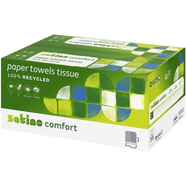 Papierhandtcher Satino comfort 2-lagig, wei, 25 cm x 41 cm aus Recyclingpapier mit C-Falzung - 2304 Blatt gesamt