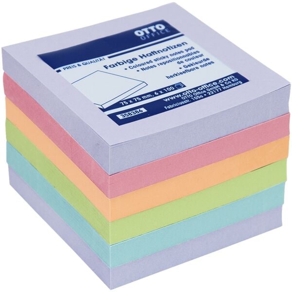 OTTO Office Haftnotizen Harmony Farbmix 7,5 x 7,5 cm, 600 Blatt gesamt, Pastellfarben