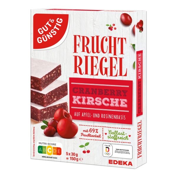 Gut und Gnstig 5er-Pack Fruchtriegel Cranberry Kirsche 150g,