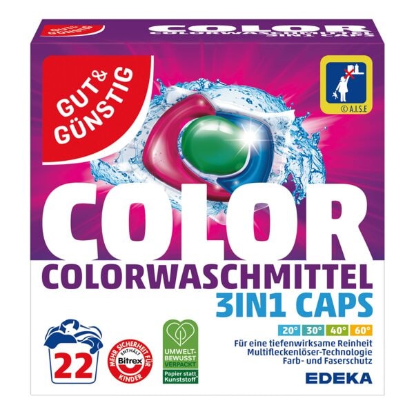 Gut und Gnstig Colorwaschmittel Color 3in1 Caps 22 WL