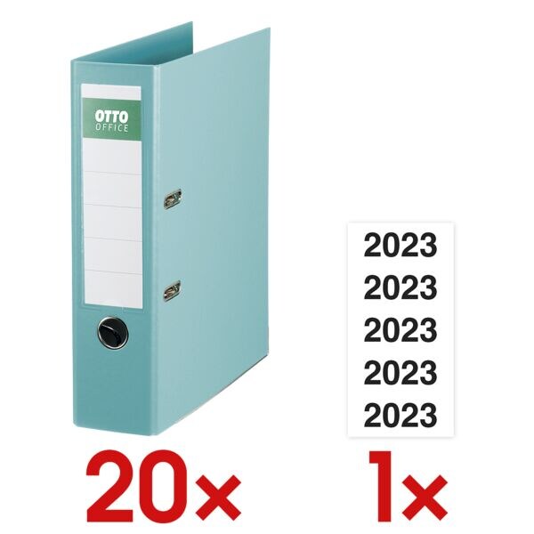 20x Ordner A4 OTTO Office Exclusive II breit, einfarbig inkl. Selbstklebende Inhaltsschilder Jahreszahlen 2023