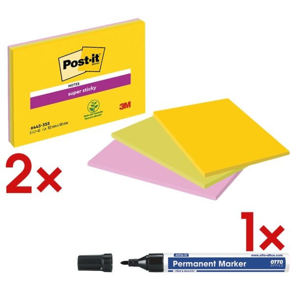 2x Post-it Super Sticky Meeting Notes 15,2 x 10,1 cm, Blatt gesamt inkl. Permanent-Marker 2x Post-it Super Sticky Meeting Notes 15,2 x 10,1 cm, Blatt gesamt inkl. Permanent-Marker