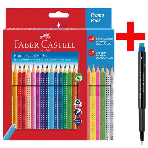 Faber-Castell (Schule) 24-Promo-Pack Buntstifte Colour GRIP inkl. Permanent Marker Multimark 1513 F