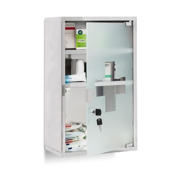 relaxdays Medizinschrank EMERGENCY Edelstahl XL