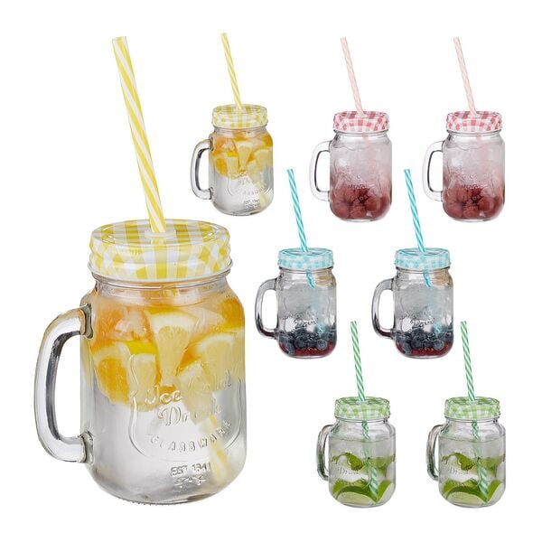 relaxdays Trinkgläser mit Strohhalm 8er Set