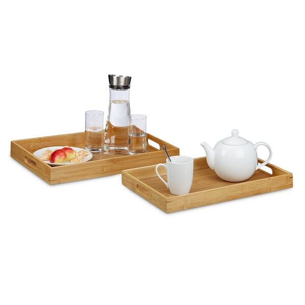 relaxdays 2er-Set Serviertablett Bambus relaxdays 2er-Set Serviertablett Bambus