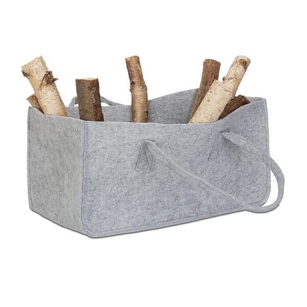 relaxdays Graue Kaminholztasche mit Tragegriffen