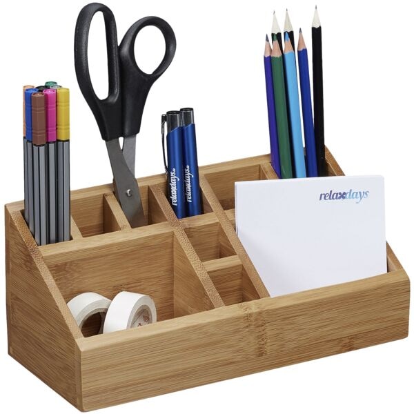 relaxdays Schreibtischorganizer Bambus mit 10 Fächern