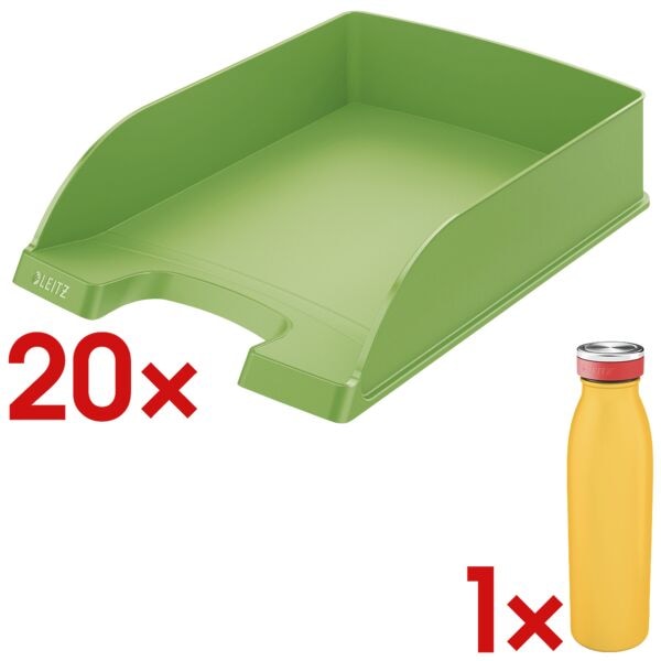 20x LEITZ Briefablage 5227 Plus, A4 Polystyrol, stapelbar bis 12 Stck, inkl. Thermo-Trinkflasche 9016 Cosy gelb