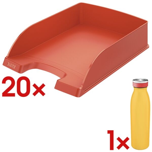 20x LEITZ Briefablage 5227 Plus, A4 Polystyrol, stapelbar bis 12 Stck, inkl. Thermo-Trinkflasche 9016 Cosy gelb