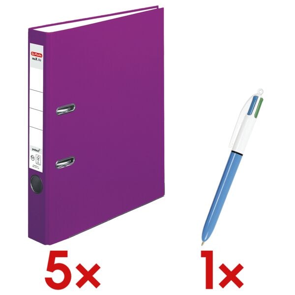 5x Ordner A4 Herlitz maX.file protect schmal, einfarbig inkl. 4-Farb-Kugelschreiber 4 Colours