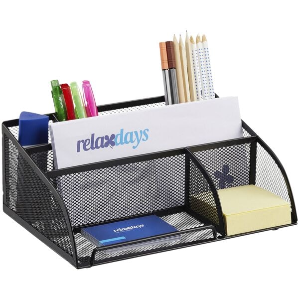 relaxdays Stiftehalter mit 5 Ablagen Mesh-Design