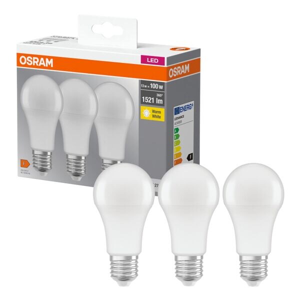 Osram 3x LED-Lampe Base Classic A 13 W E27 2700 K
