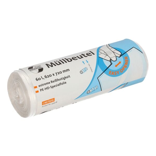 60 L Müllbeutel Deiss UNIVERSAL PLUS® transparent 50 Stück 60 L Müllbeutel Deiss UNIVERSAL PLUS® transparent 50 Stück