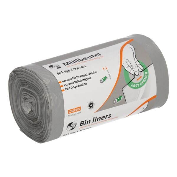 80 L Müllbeutel aus Recyclingmaterial Deiss FIRST PLUS pcr ® grau 50 Stück 80 L Müllbeutel aus Recyclingmaterial Deiss FIRST PLUS pcr ® grau 50 Stück