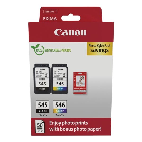 Canon Photo Value Pack: Tintenpatronen-Set PG-545 & CL-546 + Fotoglanzpapier 10x15 cm
