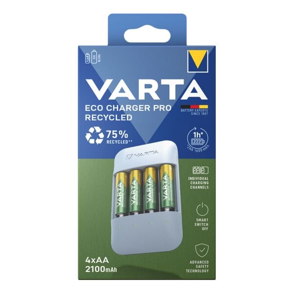 Varta Ladegert Eco Charger Pro Recycled mit 4x AA-Akkus 2100 mAh