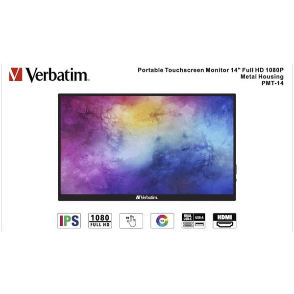Verbatim Portable PMT-14 TFT Portabler Monitor, 35,56 cm (14''), 16:9, Full HD, HDMI, USB Typ C, USB, Audio Out