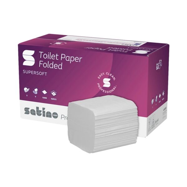 Satino Einzelblatt-Toilettenpapier Prestige 2-lagig, hochweiß - 9000 Tücher (30 Pack à 300 Tücher)