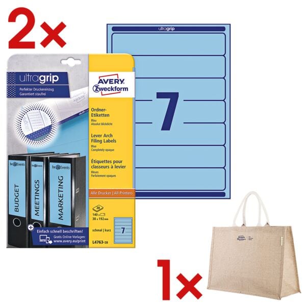 Avery Zweckform 2x Selbstklebende Ordnerrcken-Etiketten inkl. Jute Shopper Large