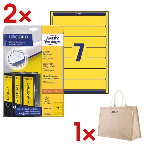 Avery Zweckform 2x Selbstklebende Ordnerrcken-Etiketten inkl. Jute Shopper Large