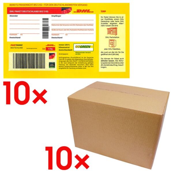 Deutsche Post 10x DHL Paketmarken Deutschland bis 5 kg selbstklebend inkl. Versandkartons 45,7/30,5/30,5 cm - 10 Stck