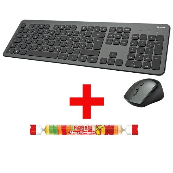 Hama Kabelloses Desktop-Set KMW-700 anthrazit/schwarz inkl. Fruchtgummi Mega Roulette 45 g