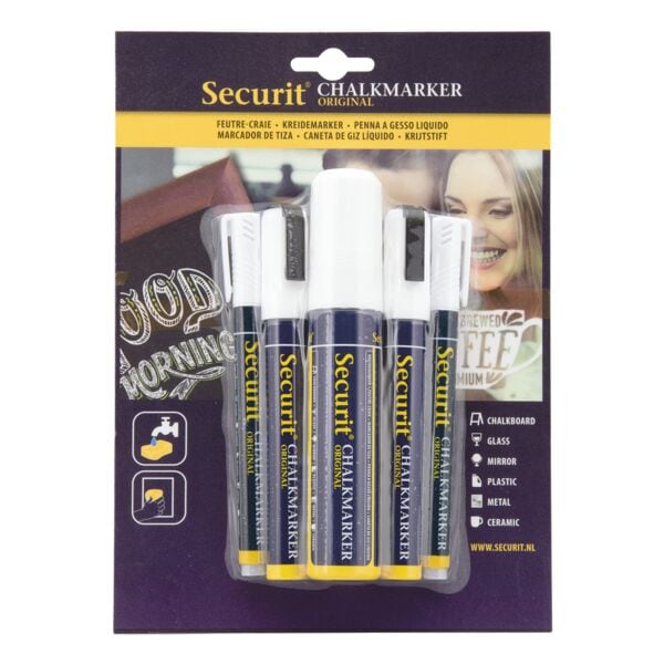 Securit 5er-Pack Kreidestifte CHALKMARKERS 3 Strken wei