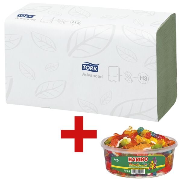 Papierhandtücher Tork 290179 ZigZag 2-lagig, grün, 25 cm x 23 cm aus Tissue mit Z-Falzung - 3750 Blatt gesamt inkl. Fruchtgummi »Phantasia« Party Box 750 g Papierhandtücher Tork 290179 ZigZag 2-lagig, grün, 25 cm x 23 cm aus Tissue mit Z-Falzung - 3750 Blatt gesamt inkl. Fruchtgummi »Phantasia« Party Box 750 g
