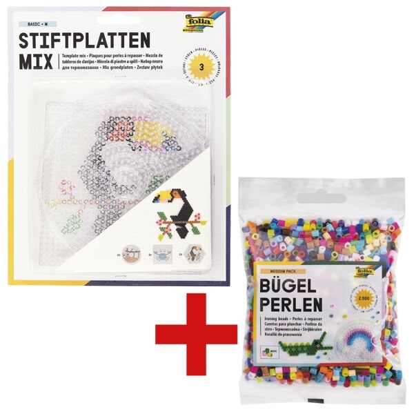 folia Stiftplatten-Set Basic gro߫ inkl. 2000er-Pack Bgelperlen 22 Farben