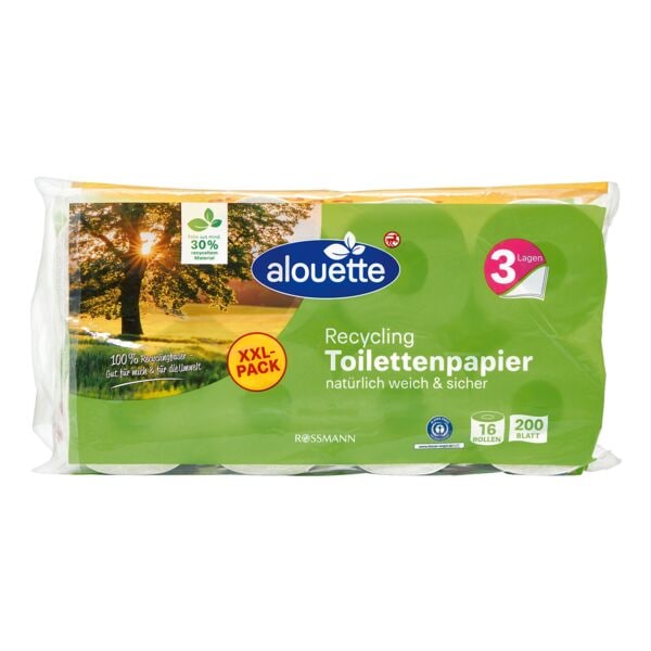 alouette Toilettenpapier Recycling 3-lagig, naturwei - 16 Rollen (1 Pack  16 Rollen)