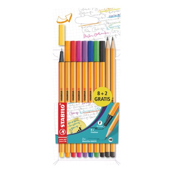 8er-Set Fineliner point 88 + 2 Bleistifte
