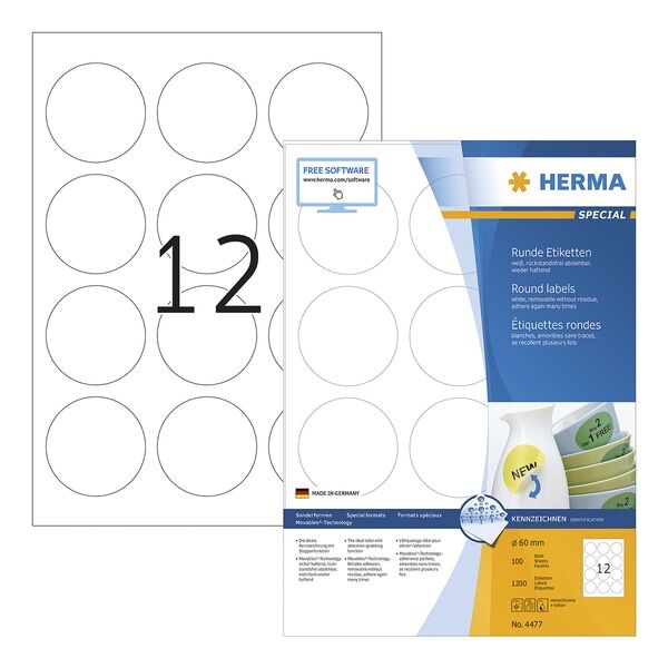 Herma 1200er-Pack ablsbare Etiketten 4477  60 mm