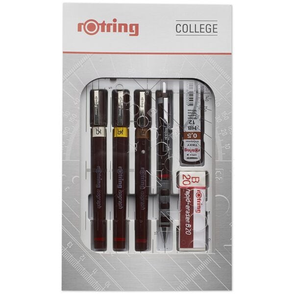 Schreibgerte-Set Rotring Isograph College 0,25 + 0,35 + 0,5 mm, HB, mit Radiergummi