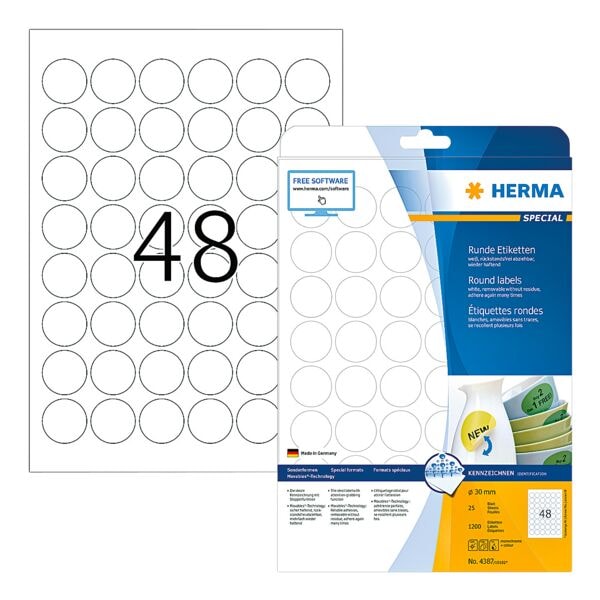 Herma 1200er-Pack ablösbare Etiketten (rund)