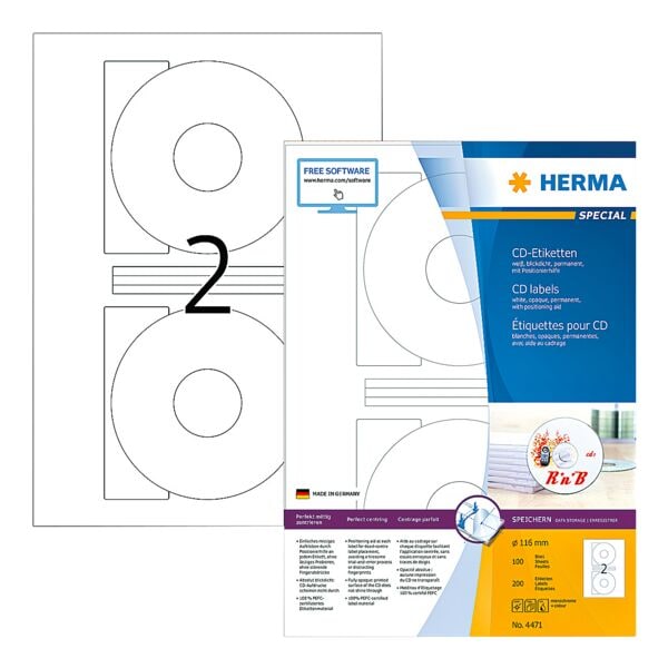 Herma 200er-Pack permanent haftende CD-Etiketten (groe ffnung)