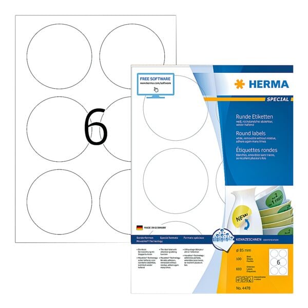 Herma 600er-Pack ablsbare Etiketten (100 Blatt)