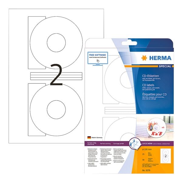 Herma 50er-Pack permanent haftende CD-Etiketten (groe ffnung)