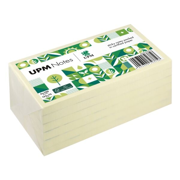 6x UPM Haftnotizen 5655-01PG-6 pergaminverpackt 12,5 x 7,5 cm, 600 Blatt gesamt, gelb