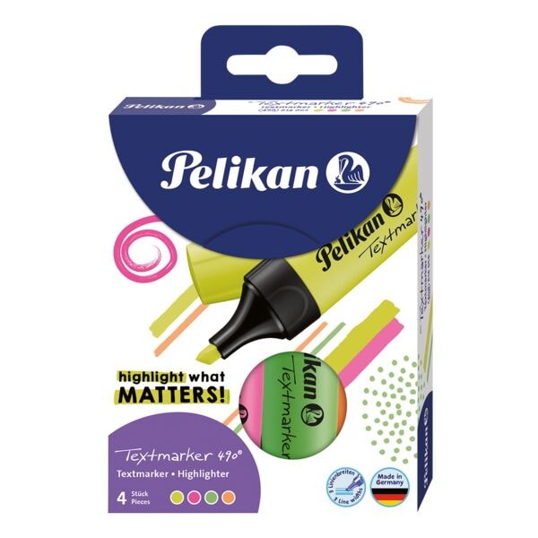 4x Pelikan Textmarker 490, Keilspitze