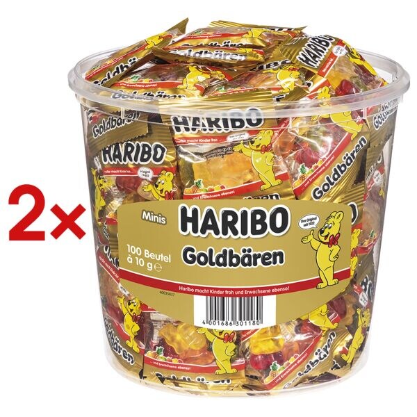 Haribo 2x 100er-Pack Fruchtgummi Mini Goldbren 1000g