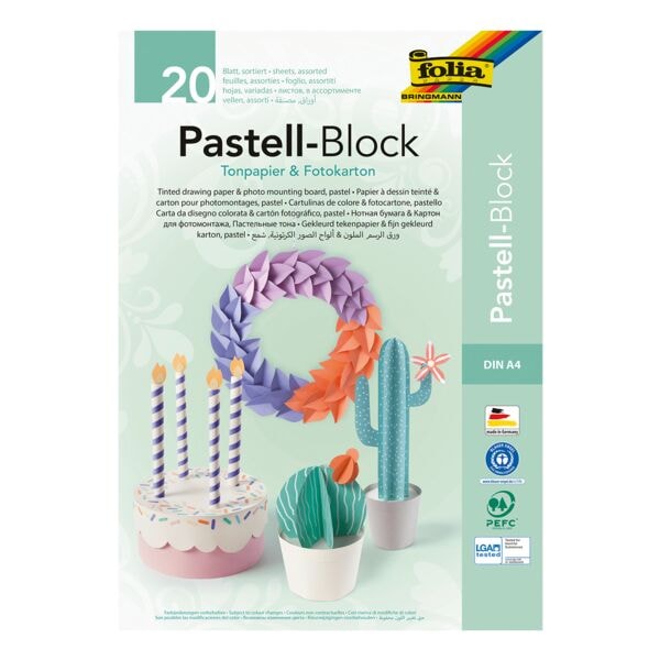 folia Tonpapier- und Fotokarton-Block PASTELL A4 (20 Blatt)