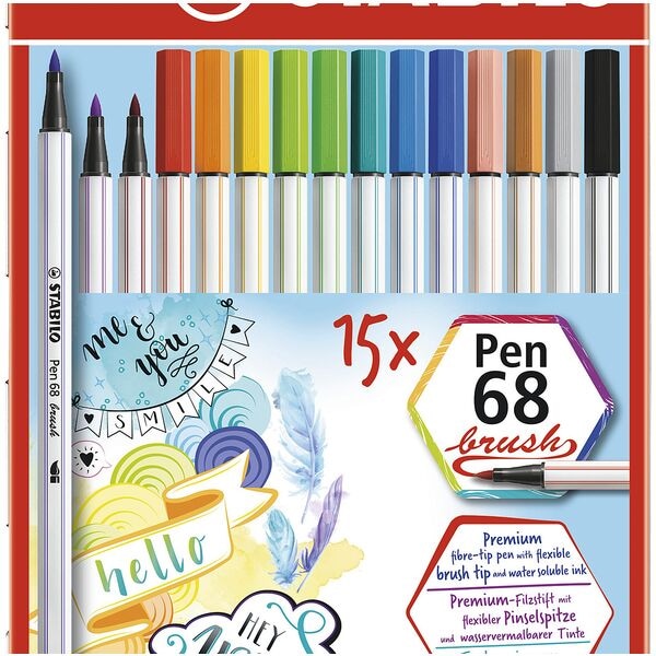 Stabilo 15er-Pack Faserschreiber Pen 68 brush