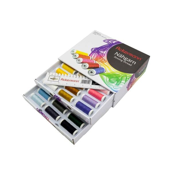 Ackermann Nähgarn-Set mit 5 Nadeln und 36 Farben matt